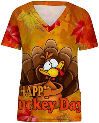 Ladies Turkey Print bluze vneck spandex bluze kratki rukavi Scrub Festival Dan zahvalnosti slatke bluze ji