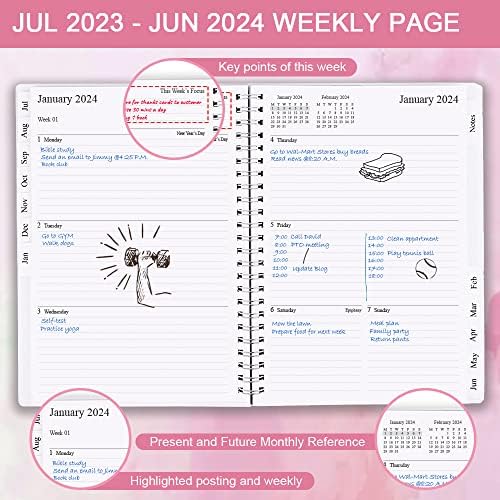 2023. Planer - tjedni i mjesečni planer traje od srpnja 2023. do lipnja 2024., 6.25 x 8.25, 12 mjesečnih kartica, 14 bilješki,