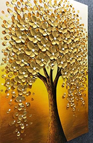 Yotreree uljane slike, 24x36 inčni zlatni cvjetovi stablo sreće ulje ulje Slikanje slika 3d ručno oslikano na platnu apstraktno