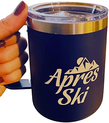 Planinarska šalica za skijaše-zatvorena izolirana šalica za kavu s ručkom i poklopcem-poklon za skijaše