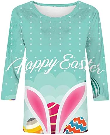 Uskrsna košulja za žene Slatka zečja jaja tiskana majica 3/4 rukava casual majica pulover ljetni okrugli vrat bluza