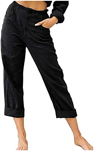Posteljina obrezana labava fit pamučna ženska žena Capris capri hlače povremene žene pamučni usjev kapris elastični struk