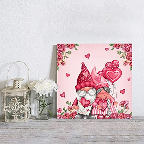 Ewdewwo platno zidna umjetnost - ljubavnik gnome s ružicom na ružičastoj pozadini zidni dekor ispružene i uokvirene umjetničke