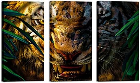Zidna umjetnost za dnevnu sobu, Attack Tiger u džungli uokvirenom ukrasnom uljnom slikarskom setu set ukrasna moderna umjetnička