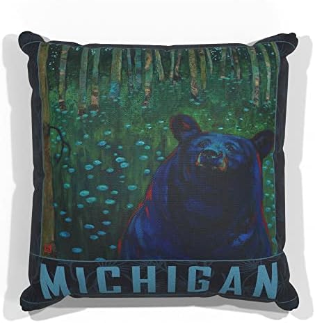 Michigan Bear Reverie platno baca jastuk za kauč ili kauč kod kuće i ureda s naftne slike umjetnika Kari Lehr 18 x 18.
