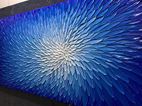 AMEI Art, 30x60 inčni Sažetak cvjetne teksture uljane slike 3D ručno oslikana oceanska plava zidna umjetnost na platnu drva
