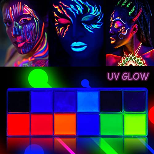 Sjaj u tamnoj boji lica, 12 boja ulja na bazi UV Glow Blacklight Lice FAING KIT za neonsko fluorescentno tijelo za slikanje