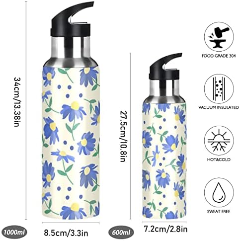 Glapy cvjetni cvjetovi uzorak boca vode s slamnim poklopcem, bez BPA, boce s vodom od 32 oz, izolirani od nehrđajućeg čelika,