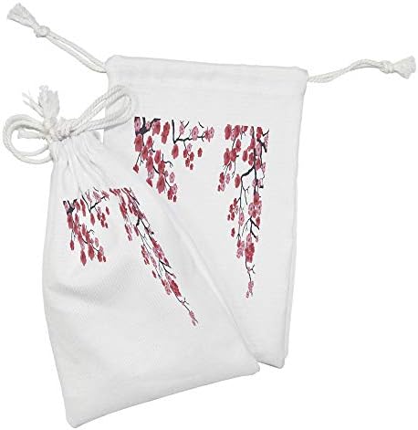 Ambsonne cvjetna torbica za tkaninu od 2, ilustracija cvjetne grane sakura tradicionalni cvjetni umjetnički ispis, mala vreća
