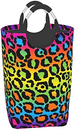 Dugina leopard print košara za rublje 50L sklopivo pakiranje prljave odjeće samostojeća vodootporna košara za odjeću za spavaću