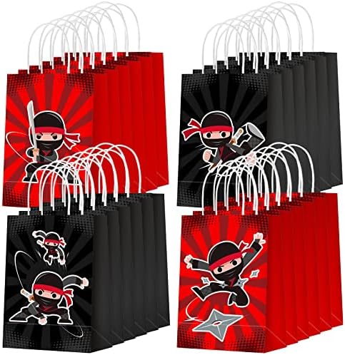 24 PCS Ninja Party Favor Torps Ninja Papir Poklon vrećice s ručkama Ninja Goodie torbe Karate poslasti bombone torbe Ninja