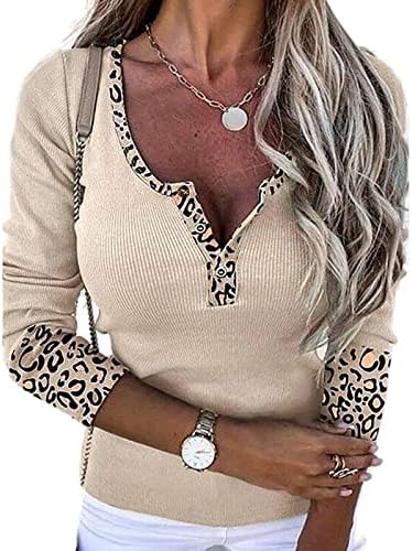 Ženski novi leopard spajanje v vrat pletiva tipka gornji gornji dio majice bluza