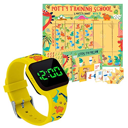 Potty trening broji tajmer sat sa svjetlima i glazbom - punjivi, dinosaur žuti bend i grafikon treninga za malu djecu - dizajn