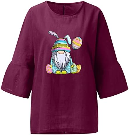 Uskrsne košulje za žene 3/4 rukava Slatka gnome grafička majica Košulja udobna labava ležerna majica pulover ljetna bluza