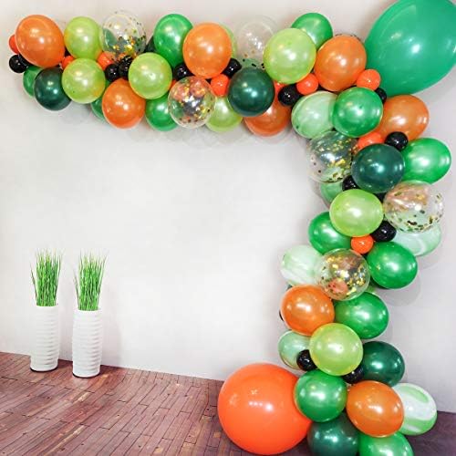 Luvier zeleni i narančasti lateks balon Garland Arch Kit za zabavu s tematskom zabavom iz džungle/dinosaura, 112 pcs lateks/mramor/konfeti/veliki