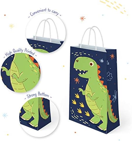 Radosne igračke dinosaur zabave torbe s ručkama 16 PCS | Dinosaur rođendanska zabava Opskrba poslastica za slatkiše darovi