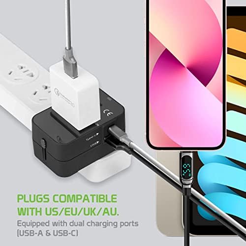 Travel USB Plus International Power Adapter kompatibilan s ZTE-om TORPEL za svjetsku energiju za 3 uređaja USB Typec, USB-A