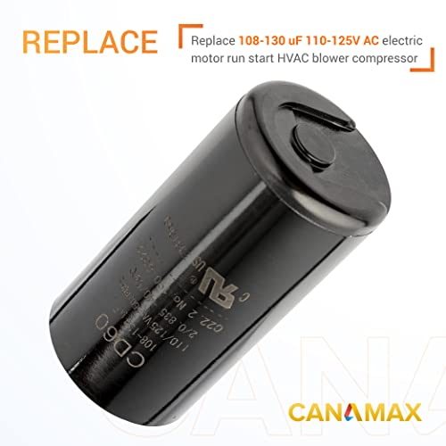 Canamax Premium 108-130 UF/MFD 110-125 VAC ± 20% volti okrugli start kondenzator 50/60 Hz AC Electric-Točno prikladno za