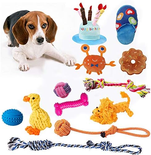 Kissealed Dog igračke, 12 pakirajući se setovi igračaka za žvakanje psa, interaktivne plišane igračke za škljocanje, čvrste