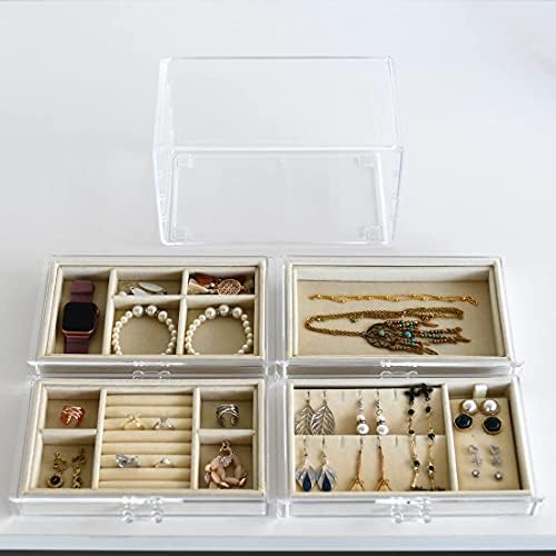 Herfav akrilni nakit kutija s 4 ladice, Organizator od baršunastih nakita za narukvice za narukvice za naušnice Prikaz Clear