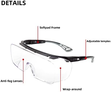 Amorays Sigurnosne naočale, naočale protiv magle uklapaju se preko naočala, plavo svjetlo blokirajući zaštitne naočale za