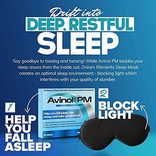 Avinol PM Dodatna snaga i elementi snova maska ​​za spavanje | Pomoć prirodnog spavanja- čista maska ​​za oči čiste mulberrne