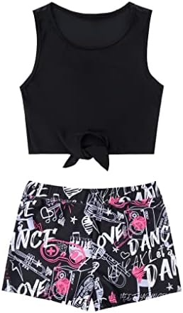 Nimiya Kids Girls Athletic Tankini Outfit Crod Crod Top s donjim baletnim plesnim atletskom odjećom crna glazba tip 2 14
