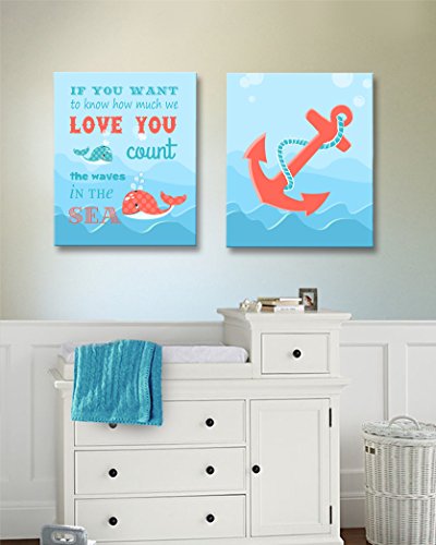 Dječaci i djevojčice vrtića rime, platno zidni dekor - preslatki kitovi i ocean umjetnički pokloni - najbolji pokloni za