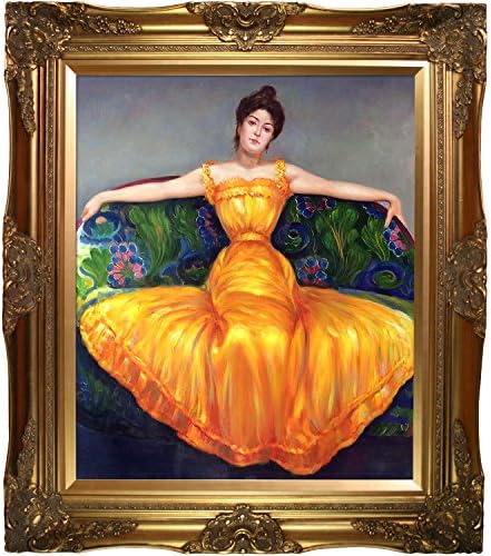 La Pastiche dama u žutoj haljini uokvirena uljana slika, multi-boja