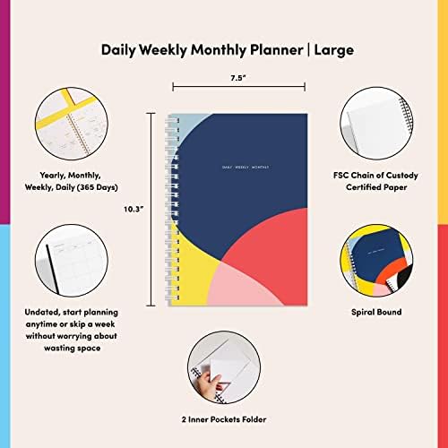 Poketo Daily Weekly Monthly Planer bitovi, otvoreni 12 mjeseci, spiralno vezani, 7,5 x 10,3