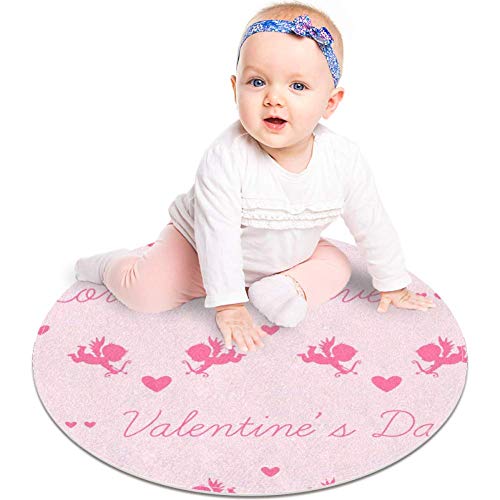 Valentinovo ružičasto ljubavno srce kupid uzorak, non -proklizavni vratar 23,6 okrugli tepih tepiha tepiha za djecu spavaće