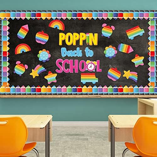 Agincberry 82PCS Poppin Povratak u školsku učionicu Bilten Set, Pop Fidget Izrezi igračaka i olovke za olovke, prvi dan škole