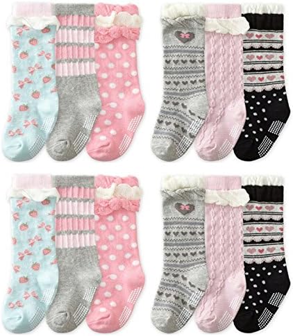 Qandweet 6 parova čarape za bebe djevojčice do koljena, princeza Slatke neklizne čarape 8-36m