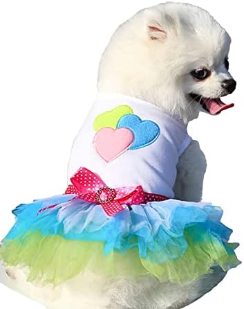 Qwinee srce uzorka pseća haljina bez rukava mačka štene princeze haljine s polka dot lukom suknje za male i srednje pse mačke