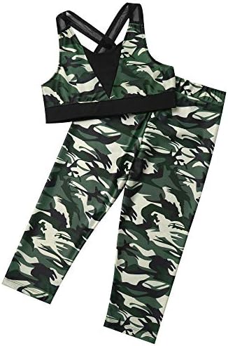 Hansber Girls Kids Active Camouflage Tiskani ljubavni ples 2pcs trkača Crop Top s gamašcama Sports/Dance Outfit