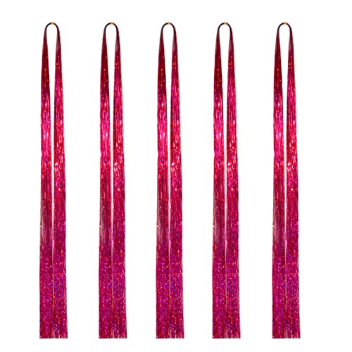 47-inčna ružičasta i crvena šljokica za kosu s alatima, 1000 pramenova, svjetlucava šljokica za kosu za žene i djevojke,