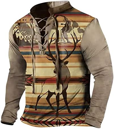 Muške zapadne aztečke duksere retro taktički vrhovi dugi rukavi čipka up pulover labavi etnički print grafičke majice