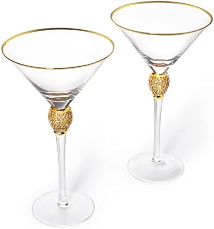 Zlatni koktel vina, naočale za martini i šampanjce, dijamant od rinestone, kozmopolitanski elegantni kristalni stakleni pribor,