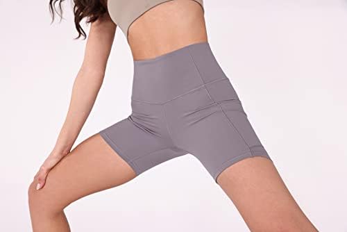 ODODOS trening kratke hlače za žene, visoki struk trčanja joge vježbanja biciklističkih molbenih kratkih hlača s džepovima-6