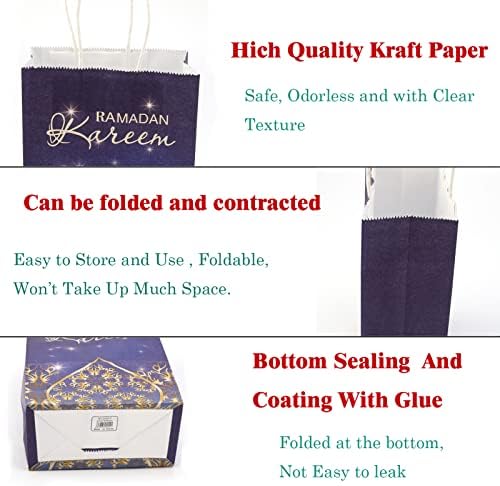 HowAF 12 komada Eid Mubarak set torbe za poslastice, muslimanske ramazanske papirne vrećice s ručicom za Eid Party zalihe,