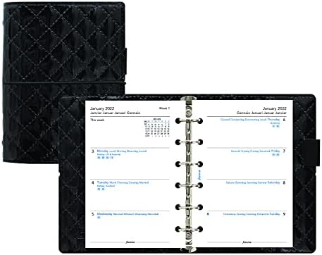 Filofax Domino Luxe organizator, Veličina džepa, crno-visokoplasirani, prešiljeni poklopac efekata, pariški nadahnuti, šest