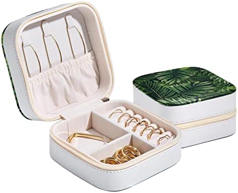 Rodailycay tamnozelena tropska lišća kutija za nakit za žene ， prijenosni mini nakit organizator kućišta ， PU kožni držač