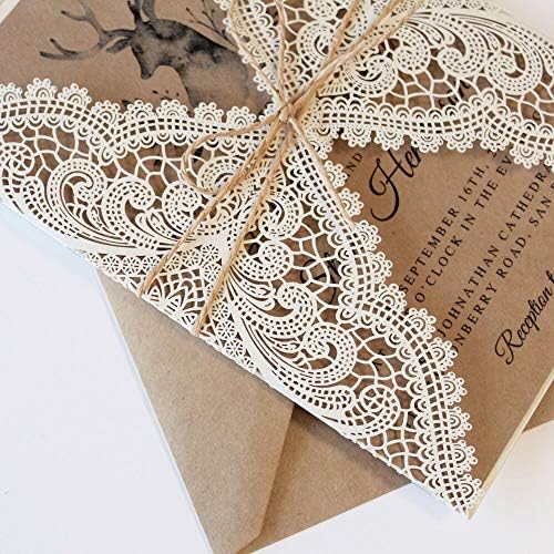 Izbirljiva mladenka rustikalna vintage čipkana pozivnice za vjenčanje s RSVP karticama i omotnicama, 1 postavljena elegantna