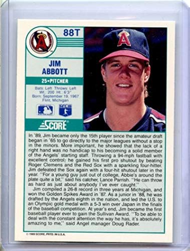 Jim Abbott Rookie Card 1989 rezultat 88T California Angels - Brodovi u Mint Brand novom držaču