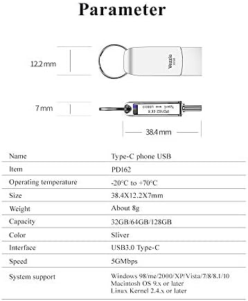 Vezzio Type C USB Flash Drive, 2 u 1 dvostrukom portu USB3.0 memorijski štap Velika brzina za računalnu knjigu Mac računala
