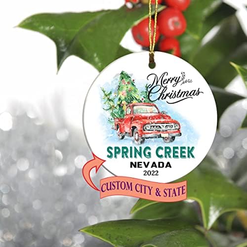 Sretan Božić 2022. Ornament stablo Prvi 1. praznik koji živi u Spring Creek Nevada State Ornament Custom City State - Zadržavanje