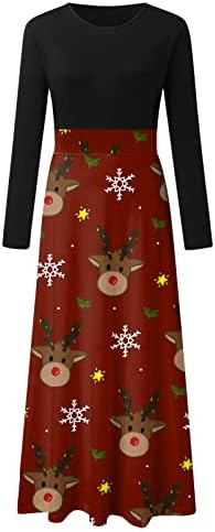 Božićne haljine za žene posade dugih rukava vrat snježna pahuljica ležerna haljina plus size podijeljena koktel haljina za