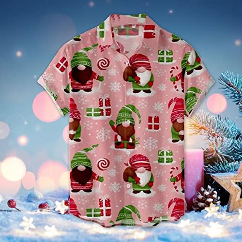 XXBR Božićne majice s kratkim rukavima za muške, Xmas Djed Mraz Claus gumb za ispis Down Optunj Ovratnik Tops Home Party