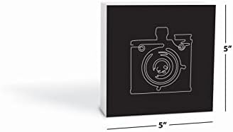 Joyride Home Decor Wood Block Line Line Vintage Camera Black, 5 X5 samostojeći, polica ili zid prikazan, umjetnik dizajniran
