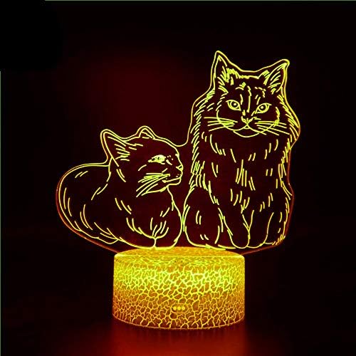Jinnwell 3d Cat Animal Night Light Lamp Illusion Night Light 7 Boja Promjena boje Touch prekidač stol za stol za uređenje